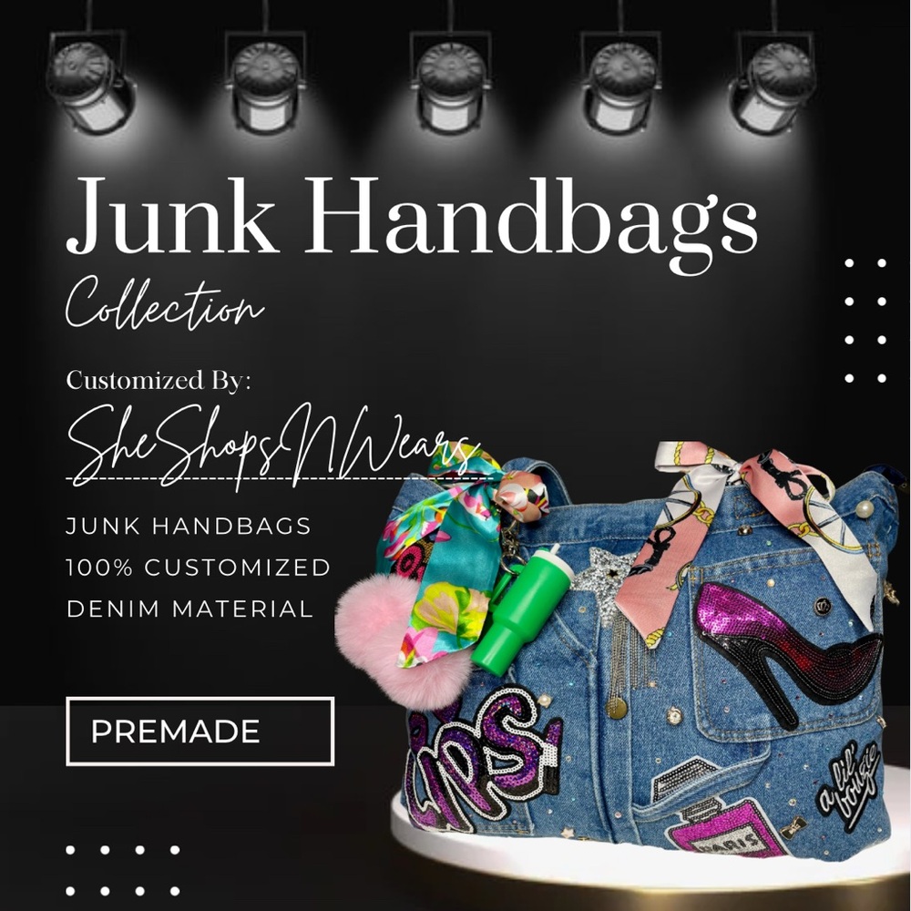 Denim Customized Junk Bag- Large w/ Crossbody Strap
